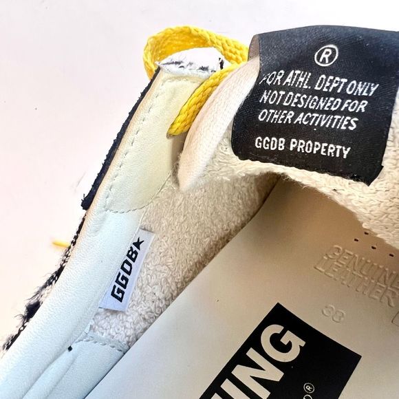 Golden Goose Running Sole Sneakers in Navy/White Check and Yellow Star Sz 38, US - Picture 9 of 12